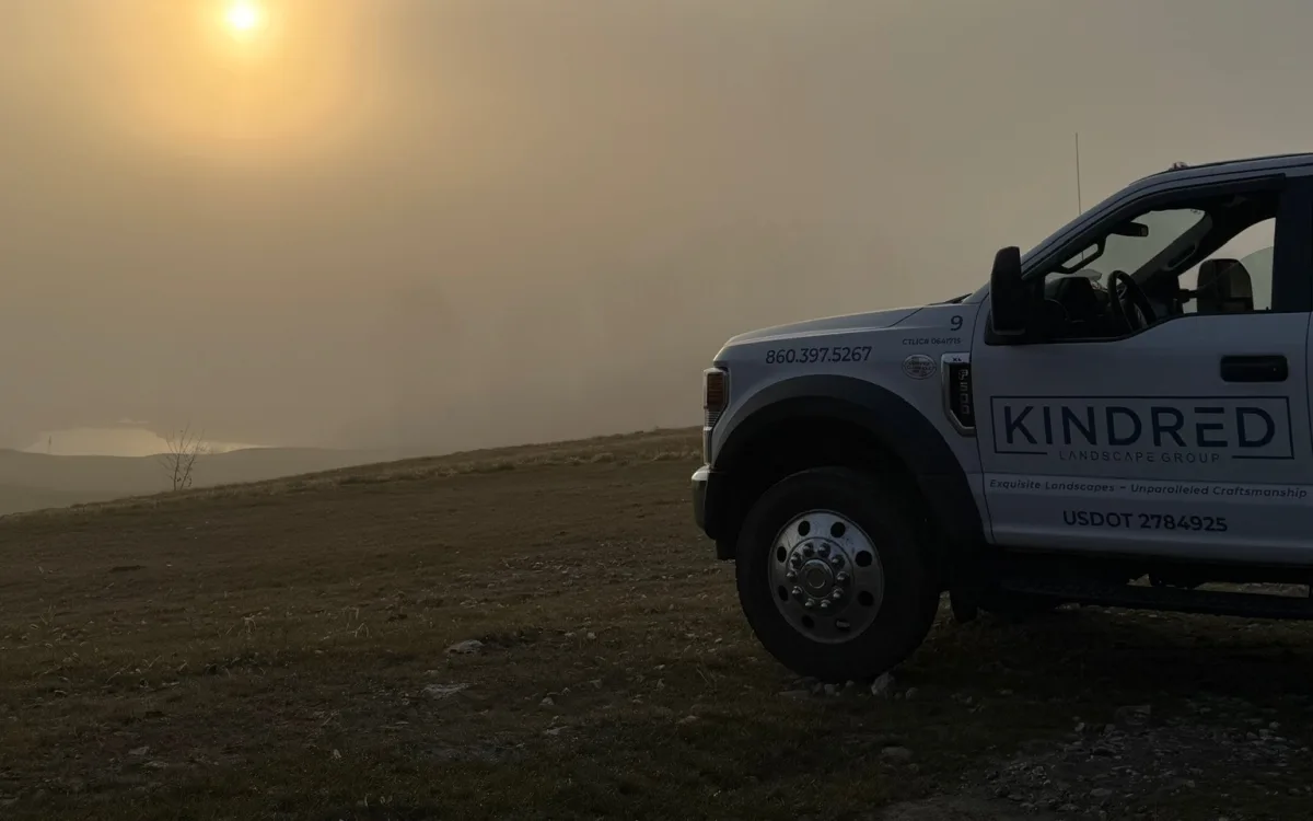 Kindred truck on a regional job site with the company logo visible.